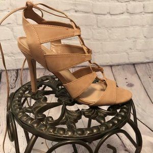 Women's Tan Lace Up Heels